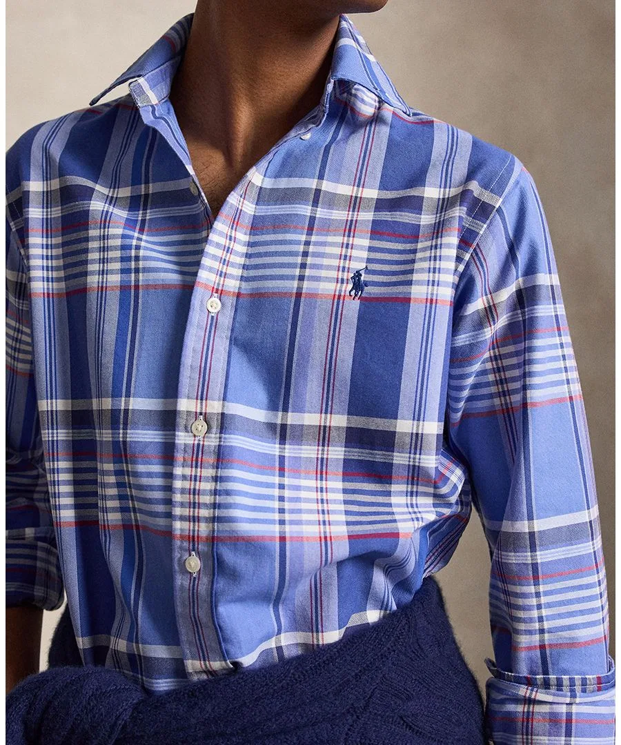Классическая рубашка с текстурой с принтом The Iconic Rumple Texture Polo Ralph Lauren, Blue Red Multi — фото 3