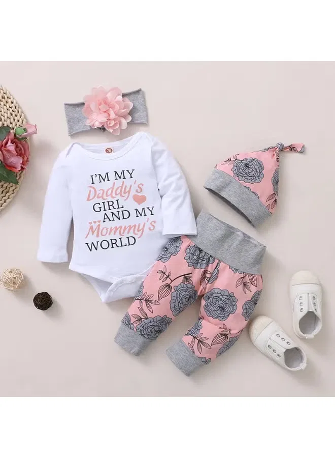 Комплект одежды для малышки с принтом 4 предмета Matching Family Outfits, белый и розовый