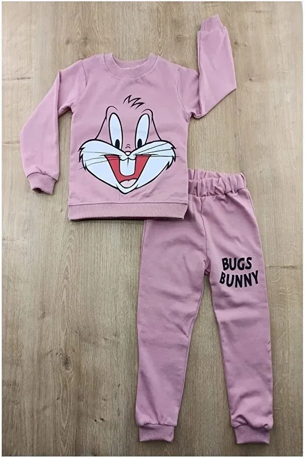 Детский комплект спортивного костюма с принтом для девочек Dried Rose Rabbit Patterned Dubi Baby, Rose Dry — фото 4