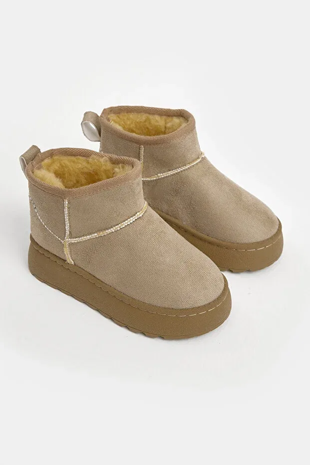 Детские ботинки для девочек на толстой подошве с мехом Tonny Black, Beige — фото 3