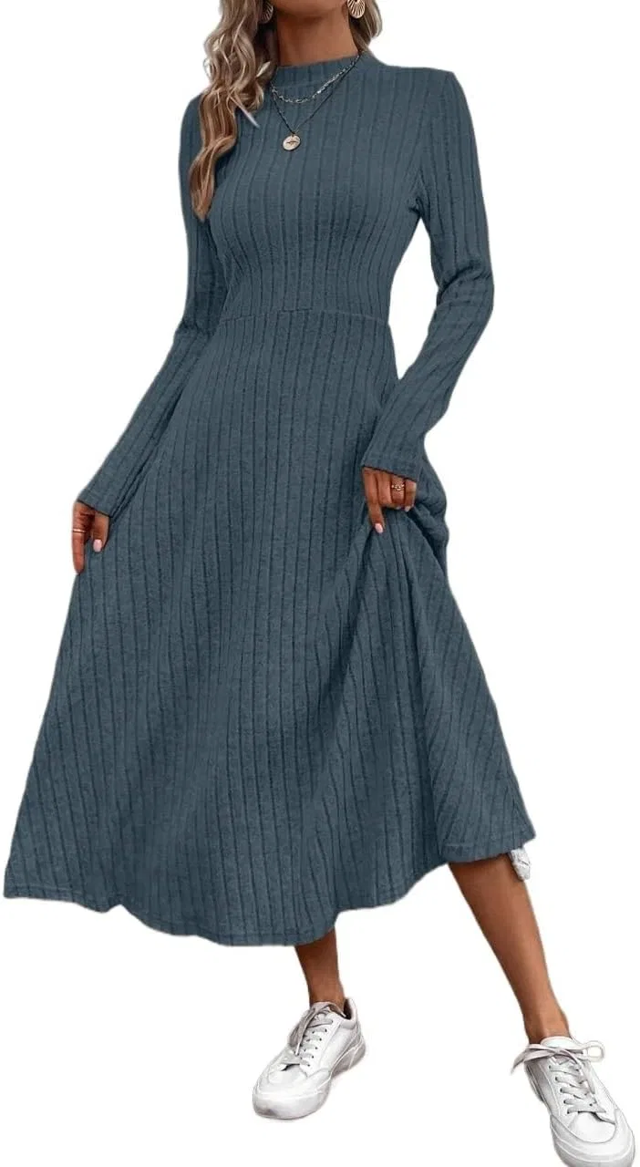 Женское платье А-силуэта Rib-Knit Jinhuili, Dusty Blue