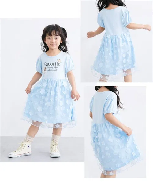 Детское платье для девочек с цветочным принтом, полурукав, модель Flower Motif Tulle QUNTSTYLE, Pink — фото 3