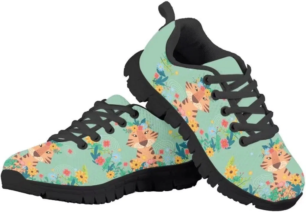 Детские кроссовки для мальчиков и девочек с принтом PinUp Angel, Cute Tiger Green Floral