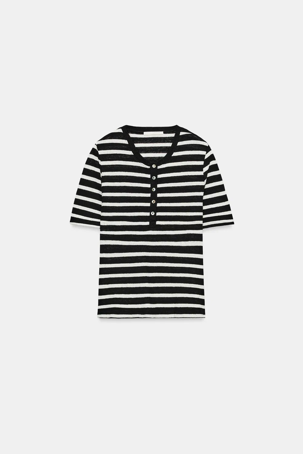 Футболка на пуговицах из смеси льна ZARA, Ecru/Black — фото 4