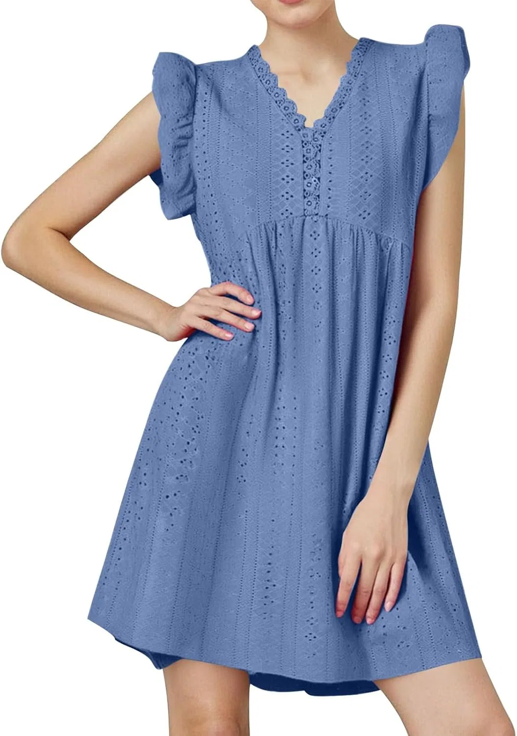 Женское повседневное платье с вышивкой, V-образным вырезом, Casual, Light Blue