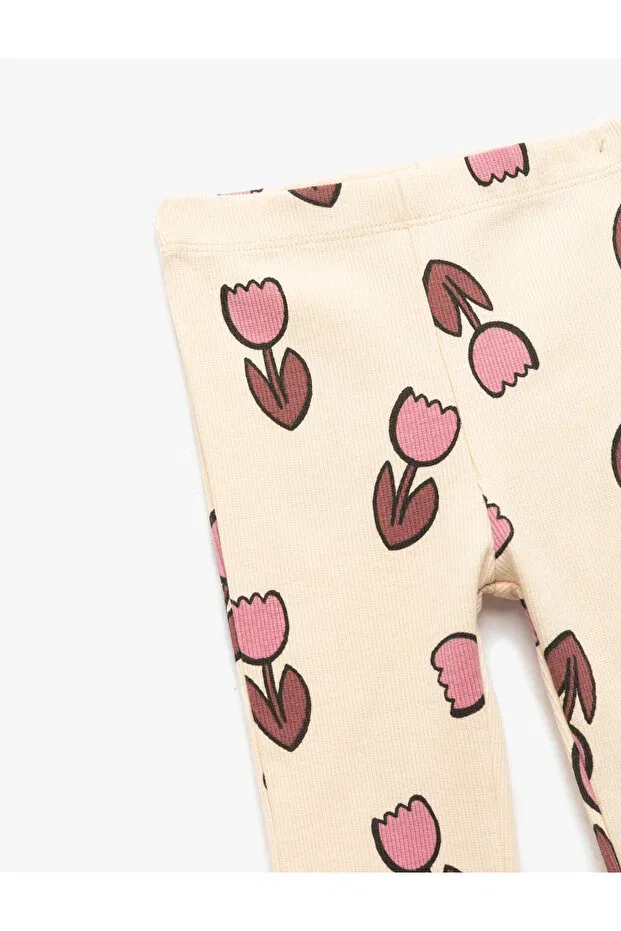 Детские леггинсы для девочек хлопковые Koton, Ecru Patterned — фото 3