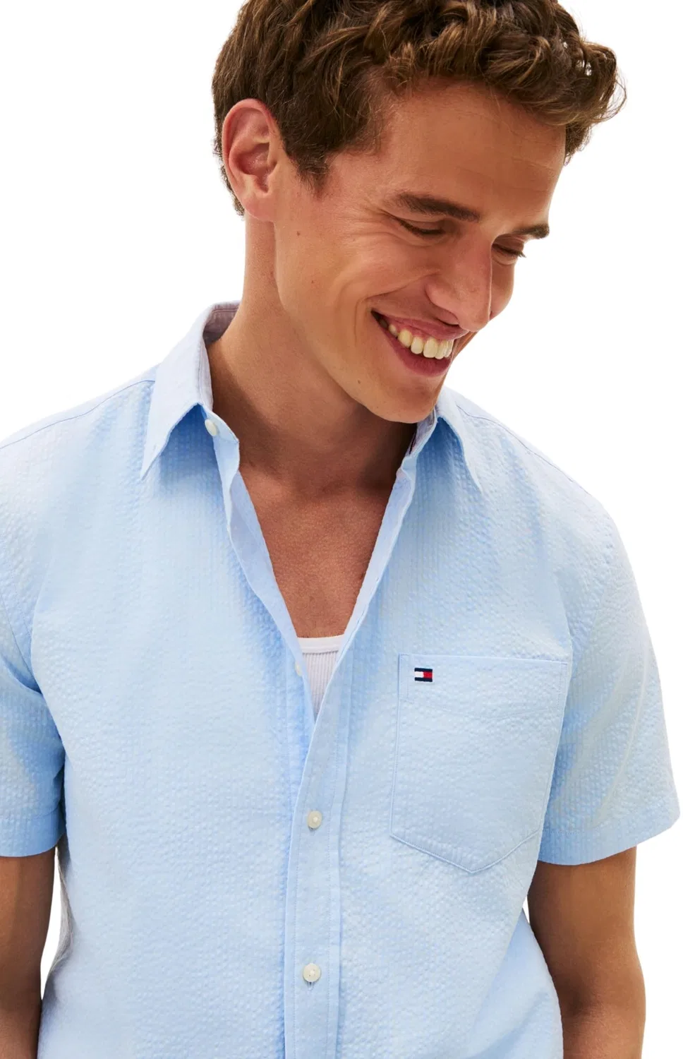 Мужская рубашка с длинным рукавом Seersucker Solid SS RF Shirt Tommy Hilfiger, Sweet Blue — фото 4