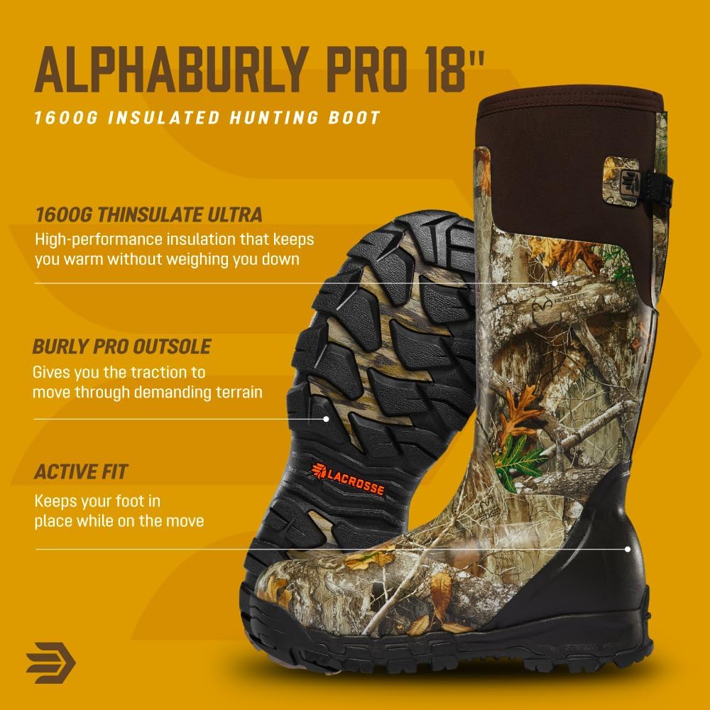 Мужские утепленные охотничьи ботинки LaCrosse Alphaburly Pro 46 см с водонепроницаемой резиной, утеплителем Thinsulate 1600 г и стелькой из ЭВА, модель First Lite Cipher, Realtree Edge — фото 4