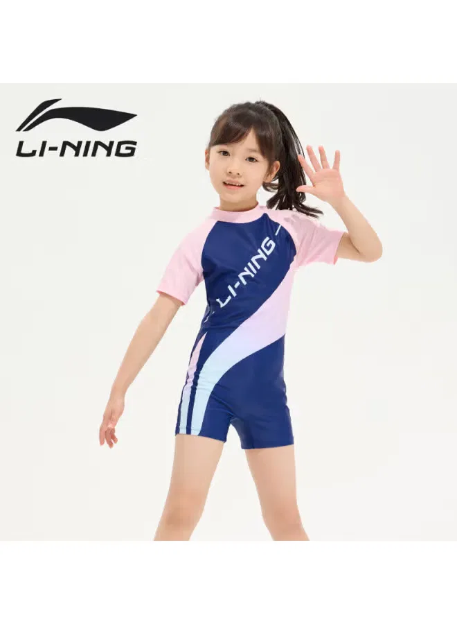 Купальник детский слитный для девочек с быстросохнущей тканью 007 Li-Ning, сине-розовый