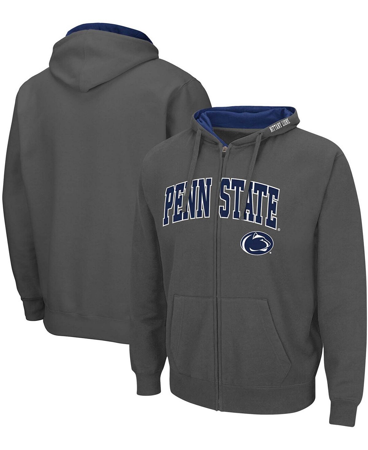 

Мужская темно-серая толстовка с капюшоном penn state nittany lions arch logo 3.0 с молнией во всю длину Colosseum, мульти