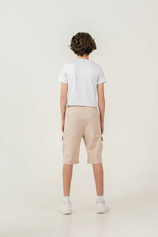 Детские шорты для мальчиков с принтом Double cargo pockets left pocket cover Mışıl Kids, Beige — фото 4