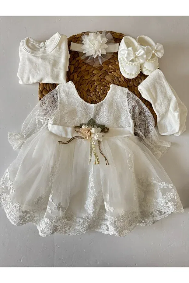 Детский комплект для девочек с кружевом Pileki Baby, White