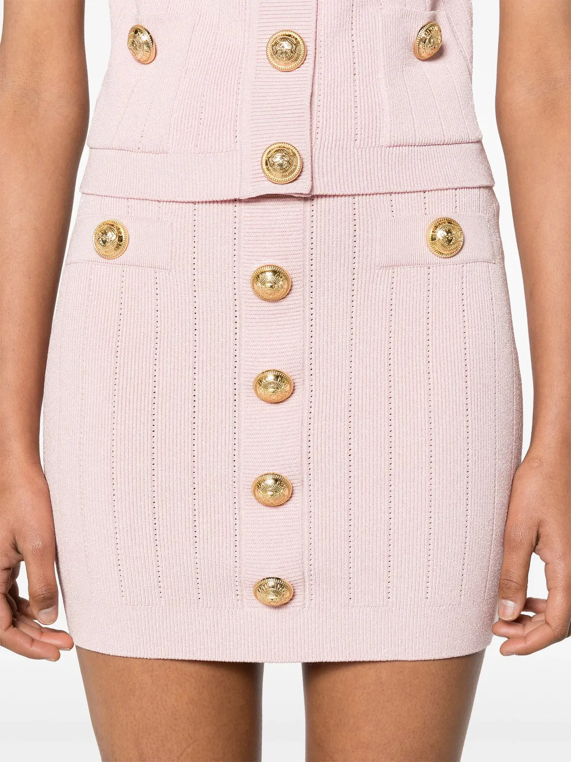 Balmain Юбка мини с завышенной талией светло-розового цвета — фото 2