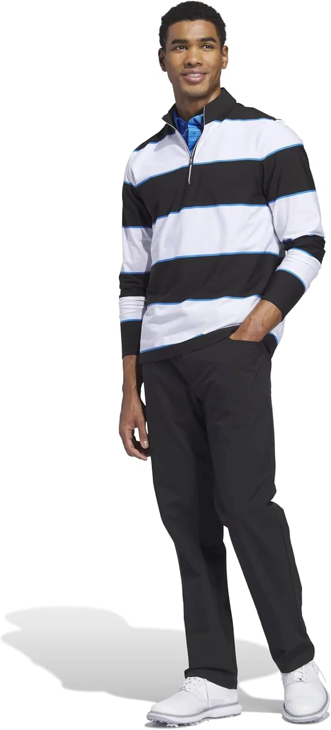 Толстовка Adidas Men's Ultimate365 Rugby Stripe Quarter-Zip, черно-белый — фото 2
