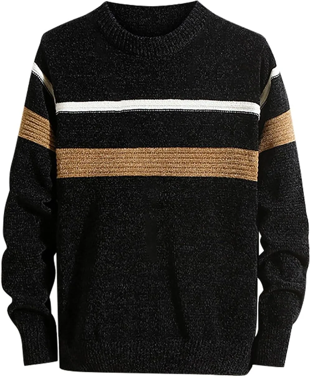 

Dgoopd полосатый свитер мужской, crewneck, вязаный, casual, plus size