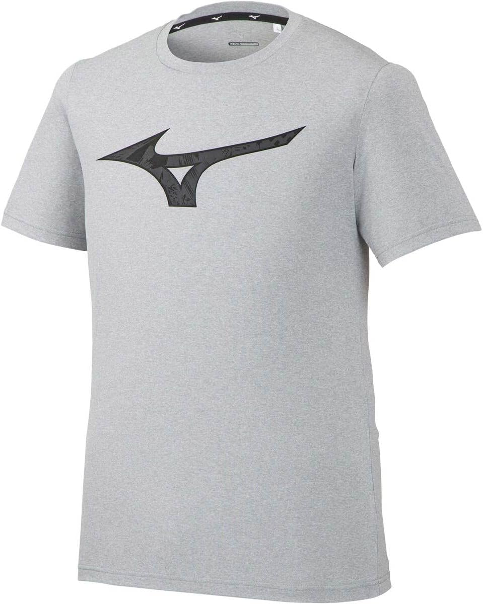 

Футболка Mizuno 32MA0514 с графическим принтом, тренировочная одежда, большой логотип, влагоотводящая, быстросохнущая, сочетается с формой команд, светло-серый