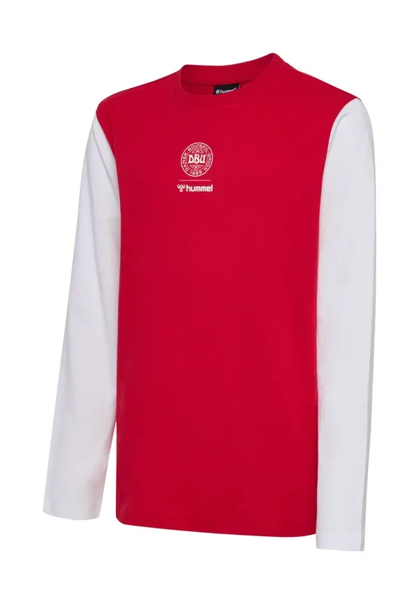 Футболка Hummel Dbu 26 fan red white tee ls kids long sleeved top, красно-белый — фото 4
