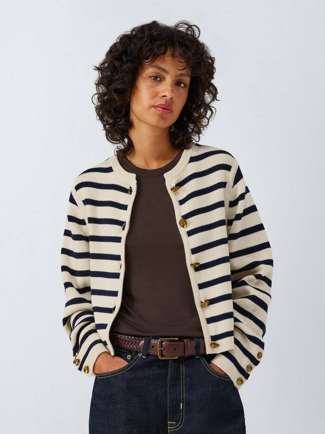 

Длинный кардиган из хлопковой смеси с длинными рукавами John Lewis, Navy Stripe