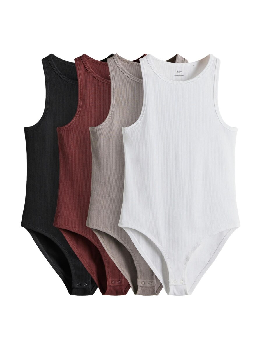 

Боди-рубашка The Set, цвет Taupe/Burgundy/Black/White