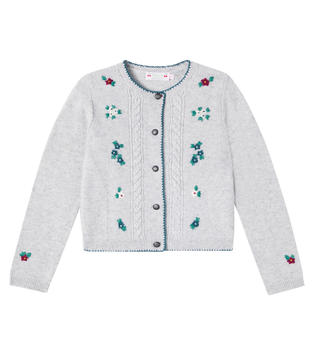 

Шерстяной кардиган Jamina с цветочным узором, связанный косами Bonpoint, Gris Chine