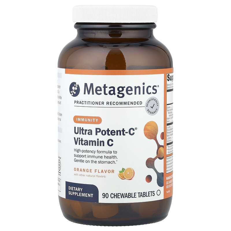 

Metagenics, Ultra Potent-C, витамин C, апельсин, 90 жевательных таблеток