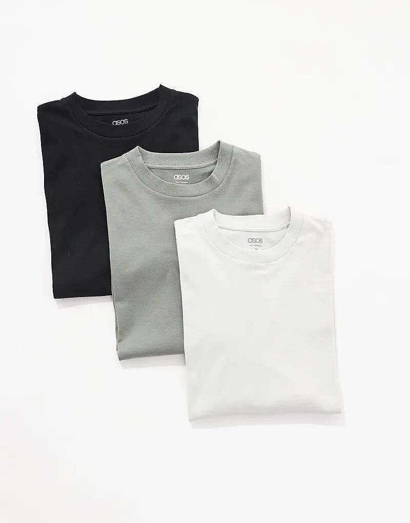 

Футболки ASOS DESIGN Essential oversize с круглым вырезом, набор из 3 пар черного, зеленого и серого цветов