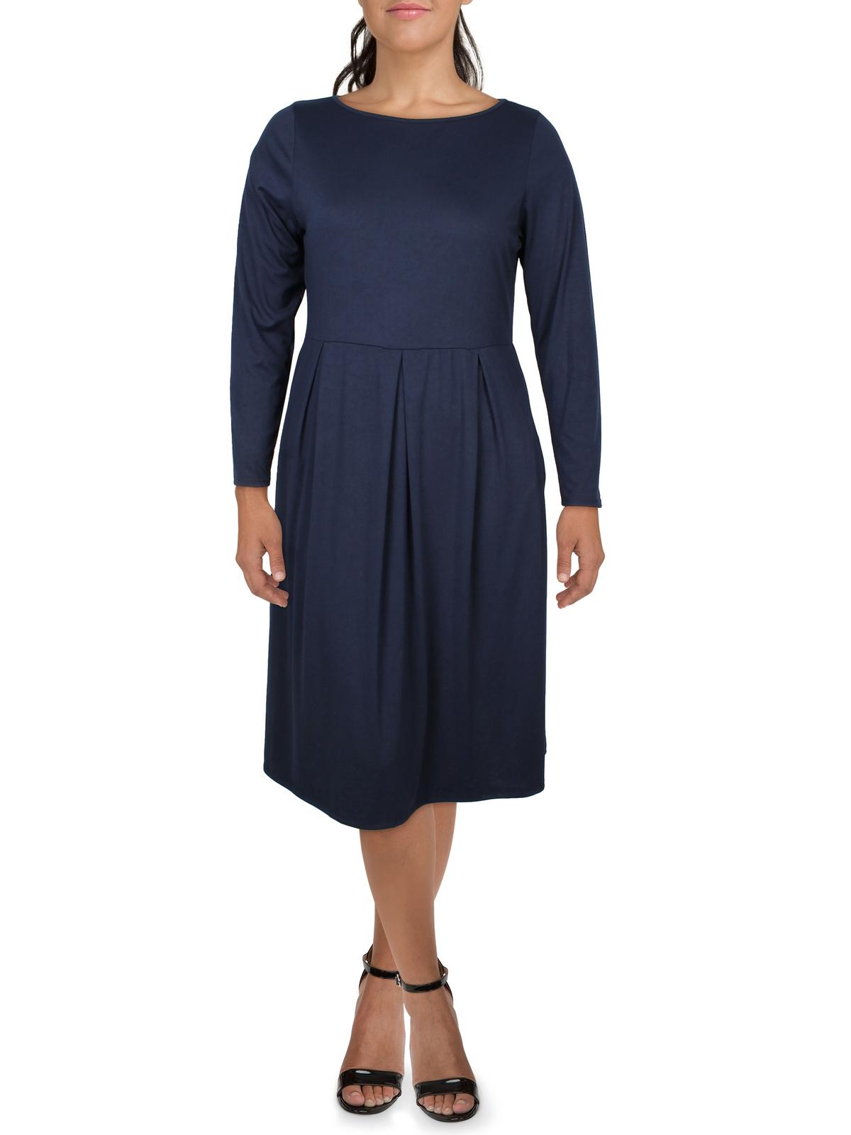 

Женское плиссированное офисное платье миди 24seven Comfort Apparel, темно-синий