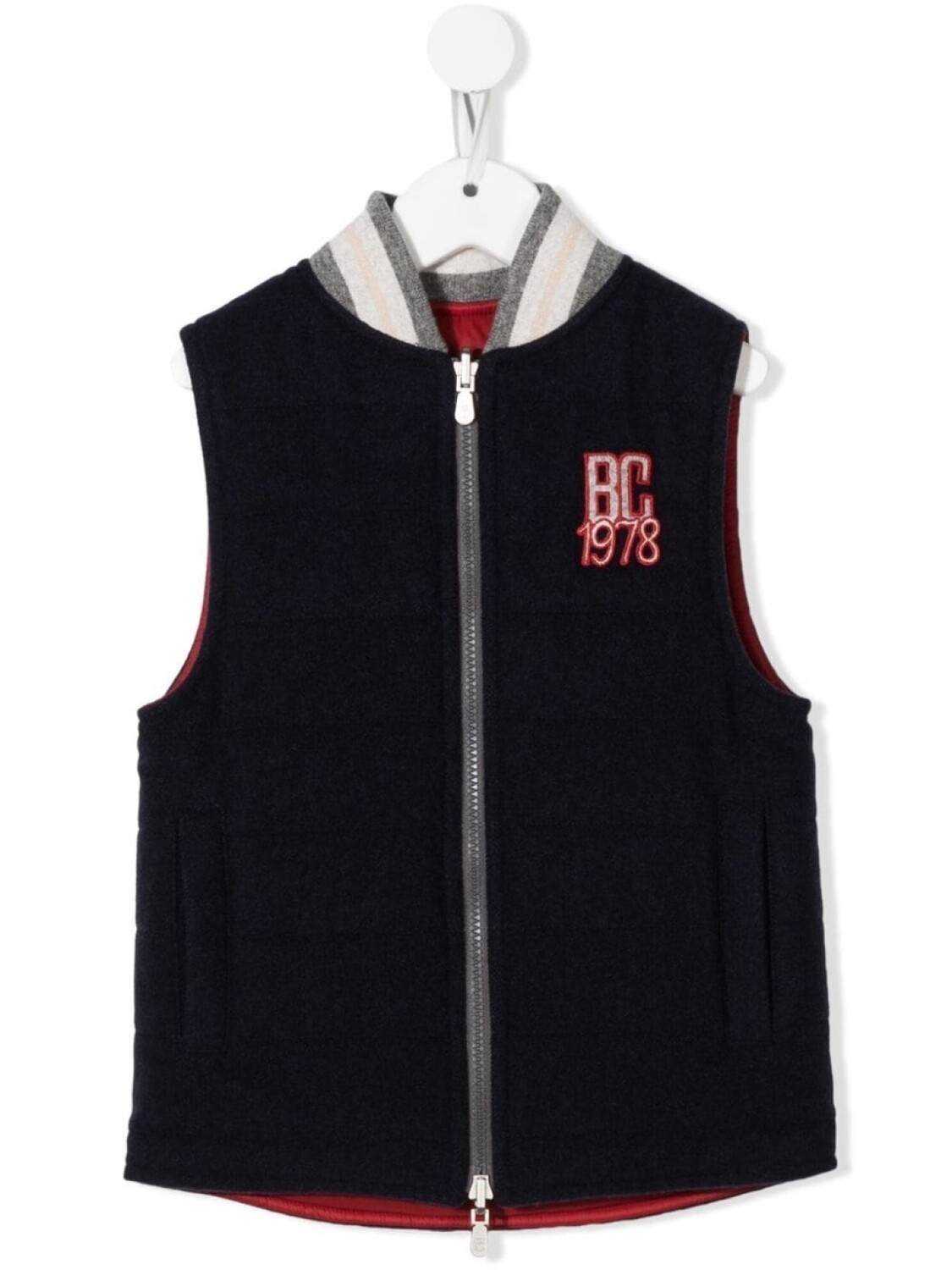 

Brunello Cucinelli Kids дутый жилет с нашивкой-логотипом, синий