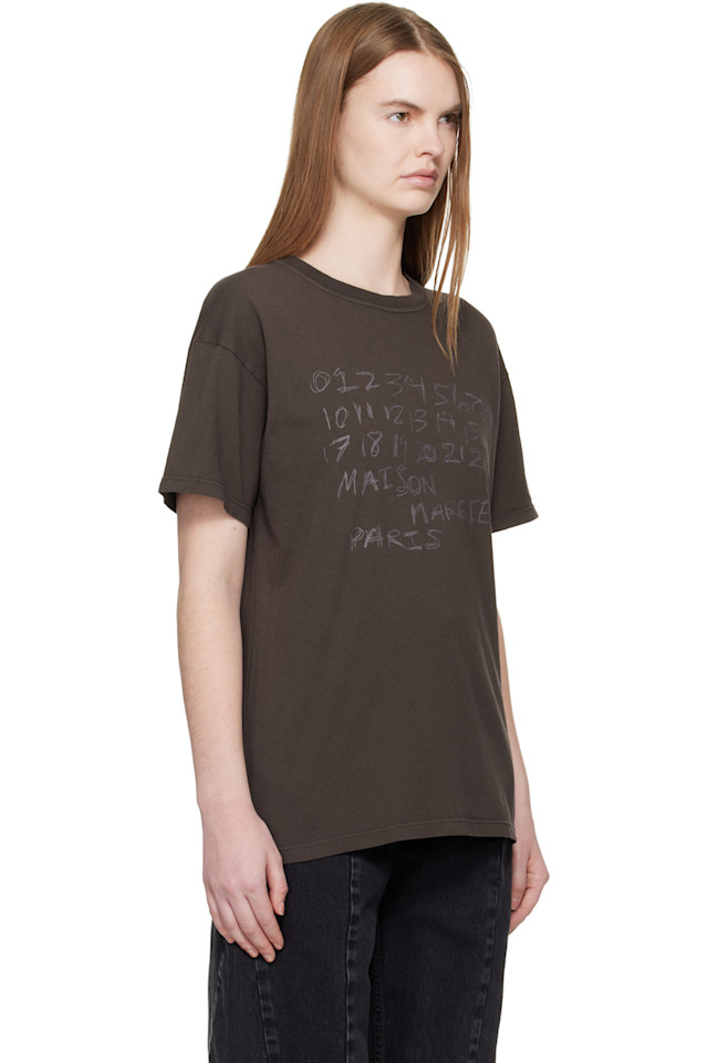Хлопковая футболка с цифровым рисунком Maison Margiela, коричневый — фото 2