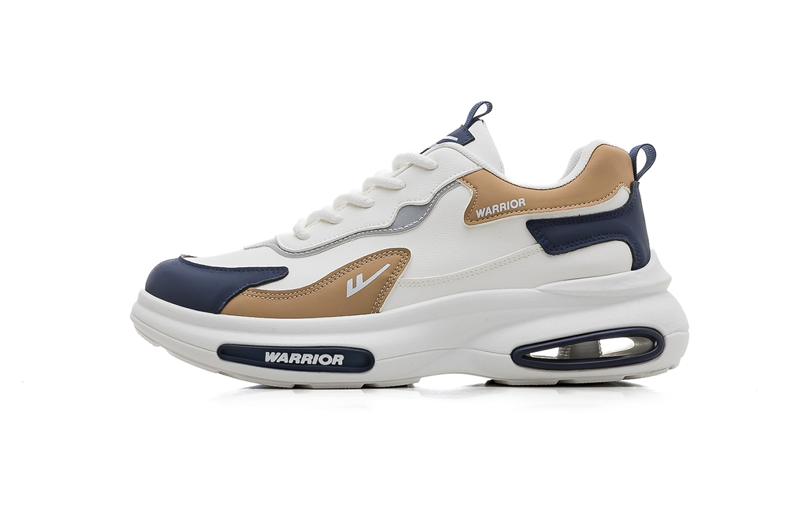 

WARRIOR Synthetic Leather Waterproof And Slip Resistant Low top Chunky Sneakers Men's White Khaki Dark Blue