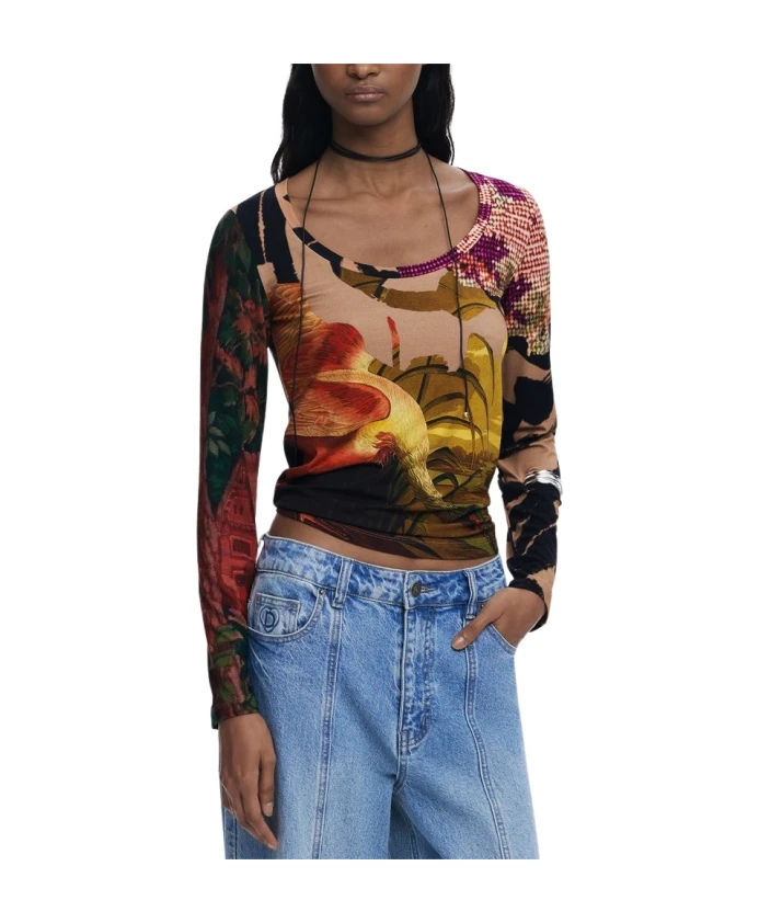 

Коричневая женская футболка с длинными рукавами Desigual, мультиколор, Коричневый, Коричневая женская футболка с длинными рукавами Desigual, мультиколор