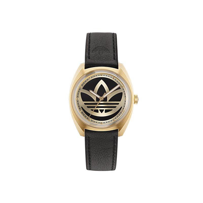 

Adidas Originals Часы Wrist Watch Quartz Movement Leather Strap Black Dial Unisex, Black Gold