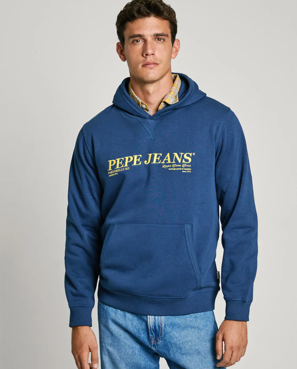 

Мужская толстовка с капюшоном и вышитым логотипом Pepe Jeans, синий