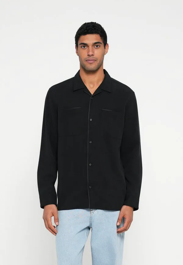 Блестящая рубашка с отложным воротником, удобная рубашка Calvin Klein, Black
