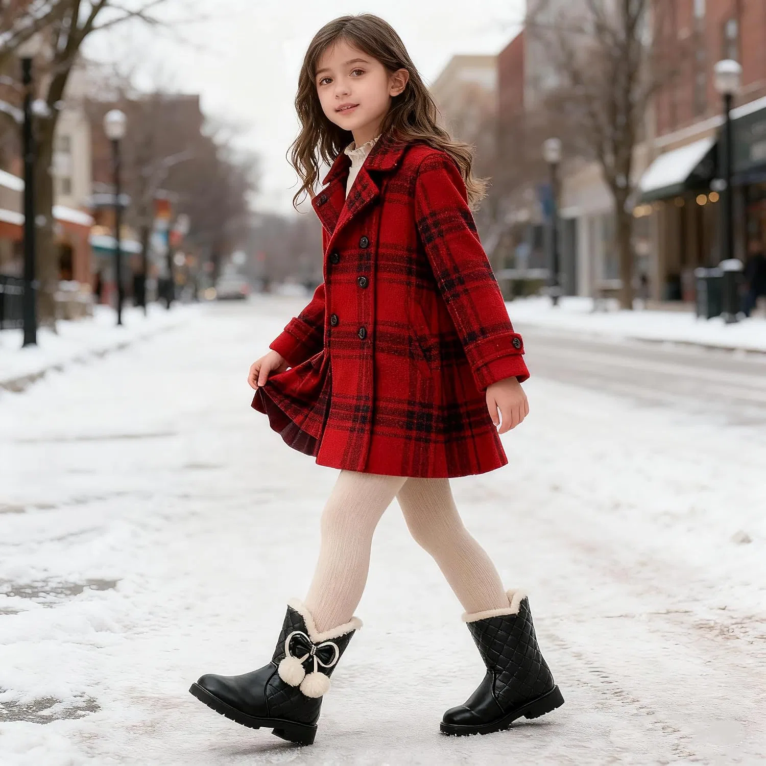 Детские зимние сапоги для девочек с бантом и помпоном Sweetheart Princess kkdom, Black — фото 3