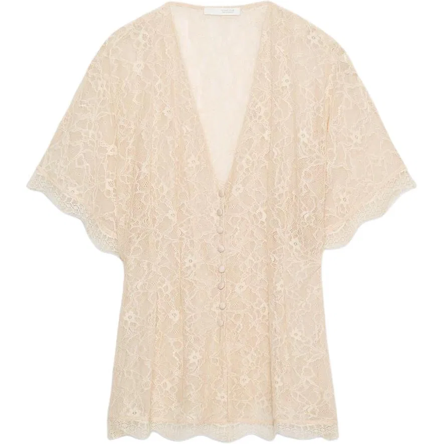 Женская шифоновая блузка с V-образным вырезом Light Pink Red, ZARA