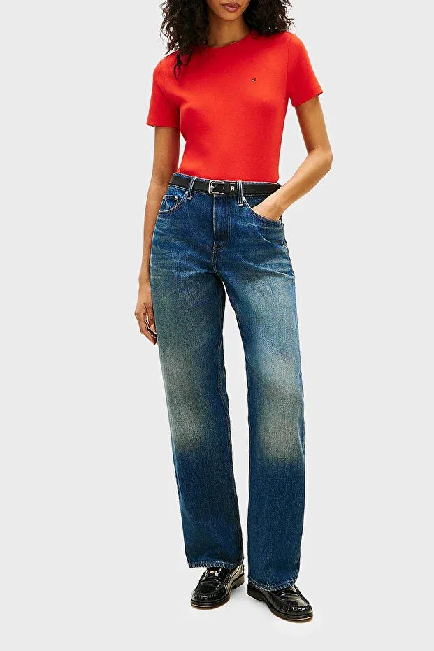 Женская хлопковая футболка с коротким рукавом Tommy Hilfiger, Red — фото 2