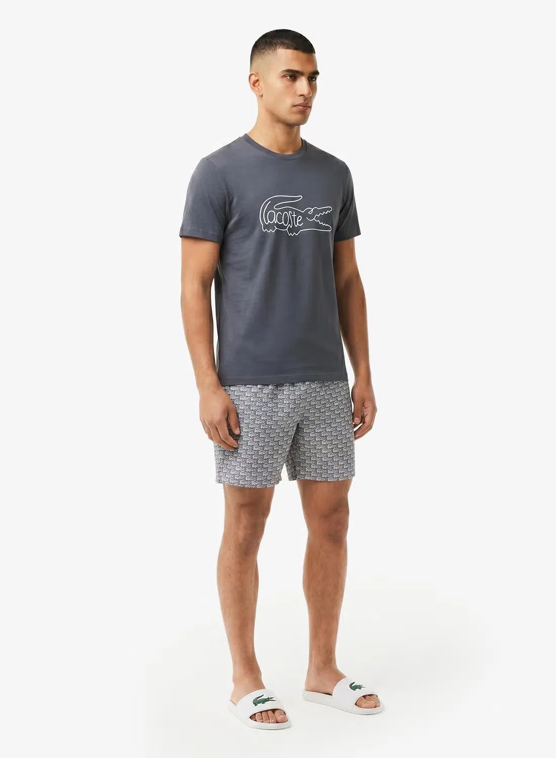 Комплект футболка и шорты с принтом Lacoste, серый