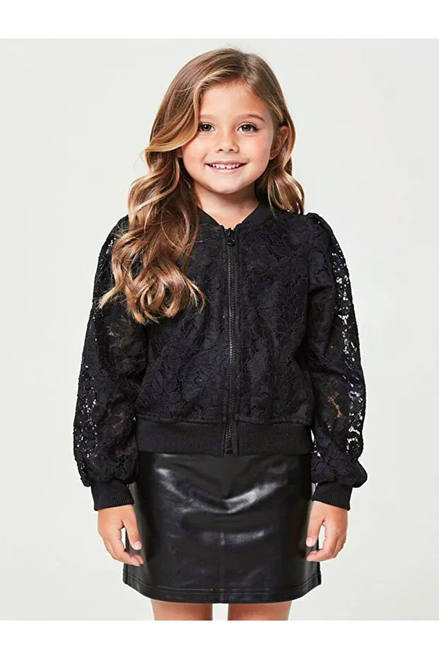 Детская кружевная куртка-бомбер Lace bomber kids jacket By Piera, Black