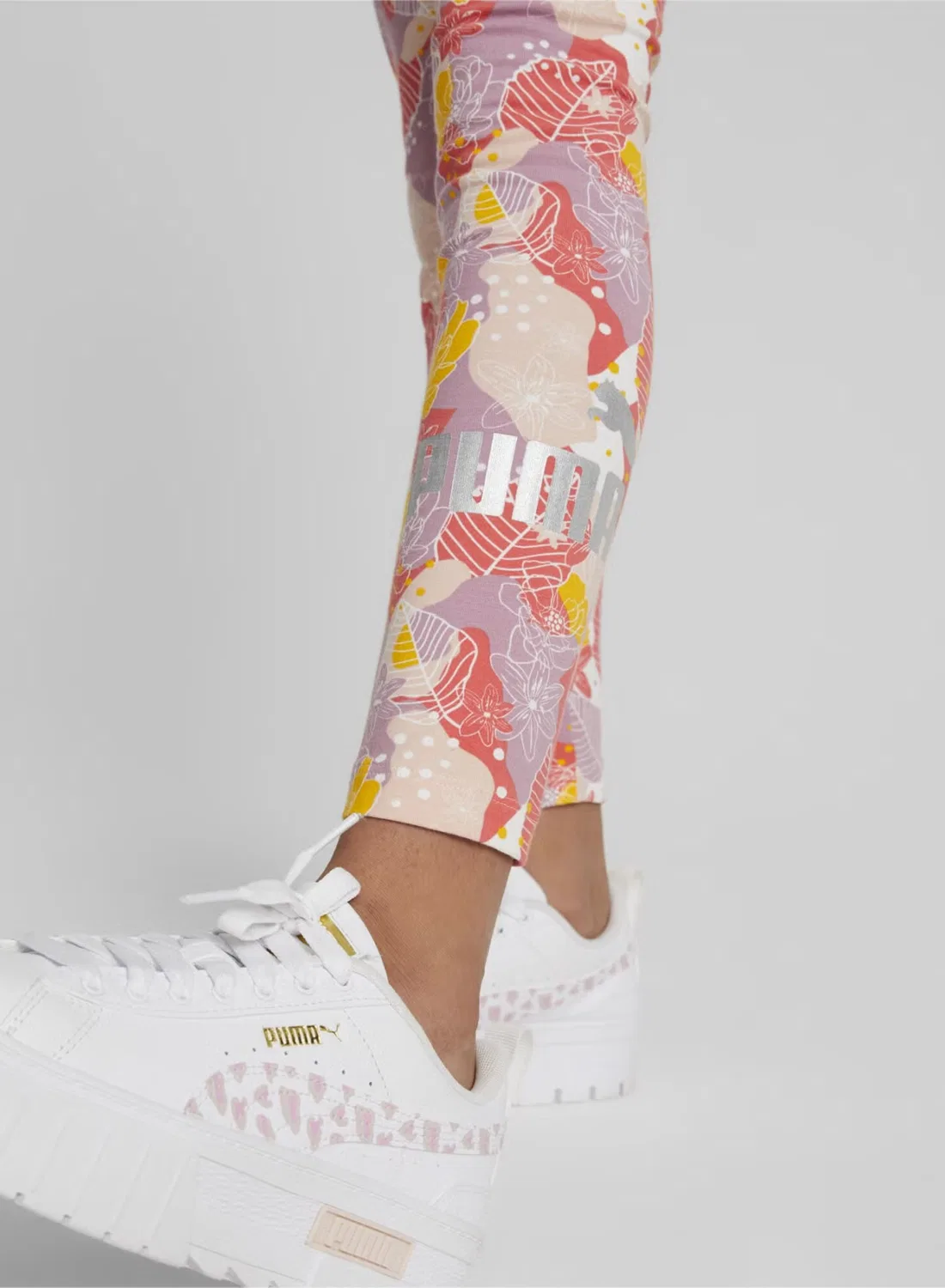 Леггинсы с цветочным принтом Essentials kids girls bloom Puma, лососевый — фото 2