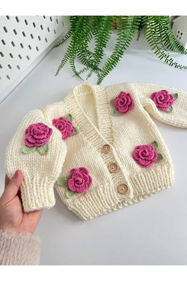 Детское пальто-кардиган для девочек вязаное Hand Knitted Cardigan Alis Baby Collection, Pink