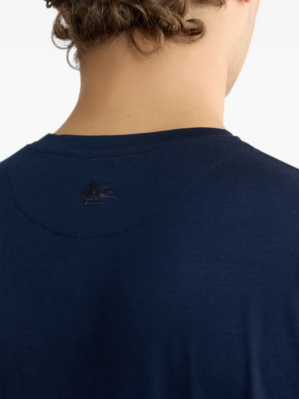 Однотонная футболка из хлопка и модала Etro, синий — фото 4