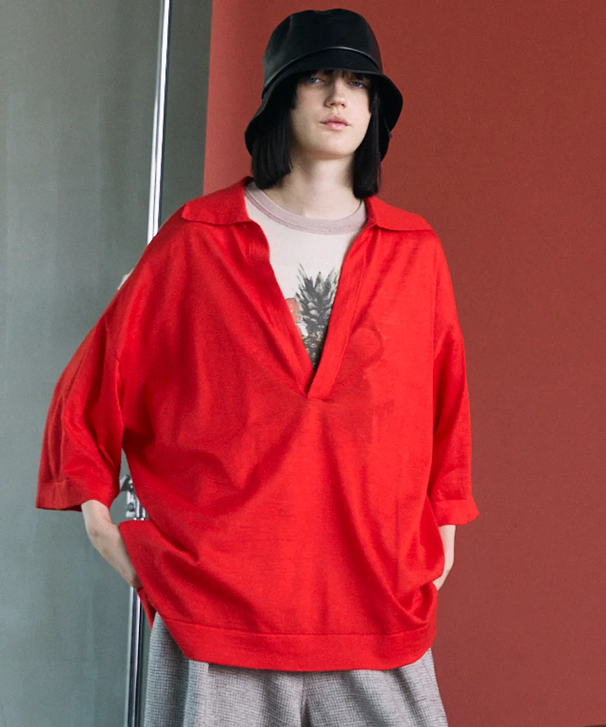 Детская футболка с принтом Ramie-SOLOTEX Prime-Over Deep Front Skipper Knit MAISON SPECIAL, Red