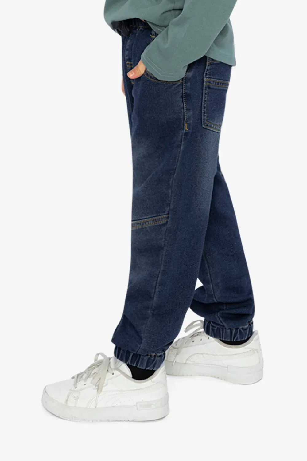 Детские джоггеры из футера с эффектом денима на резинке Boys Must-Haves Deux par Deux, Navy Blue Denim — фото 3