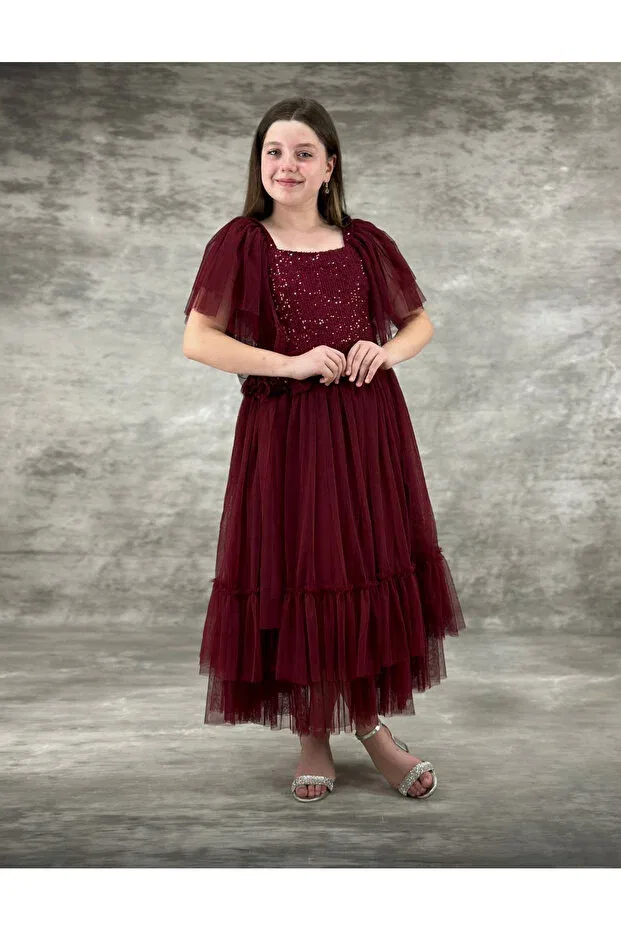 Детское платье для девочек кружевное Esila model Pumpido, Burgundy — фото 2