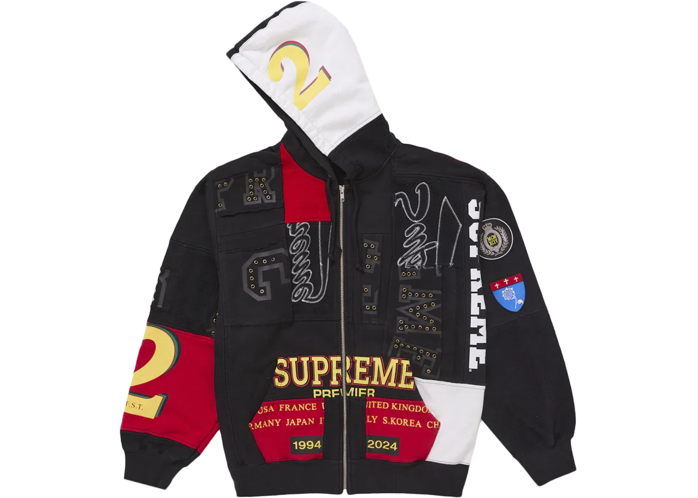 Мужской свитшот с капюшоном пэчворк Supreme, Black — фото 3