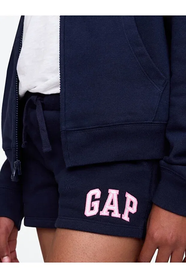 Детские шорты для девочек с принтом Logo Terry Fabric Pull-On Shorts Gap, Navy Blue — фото 2