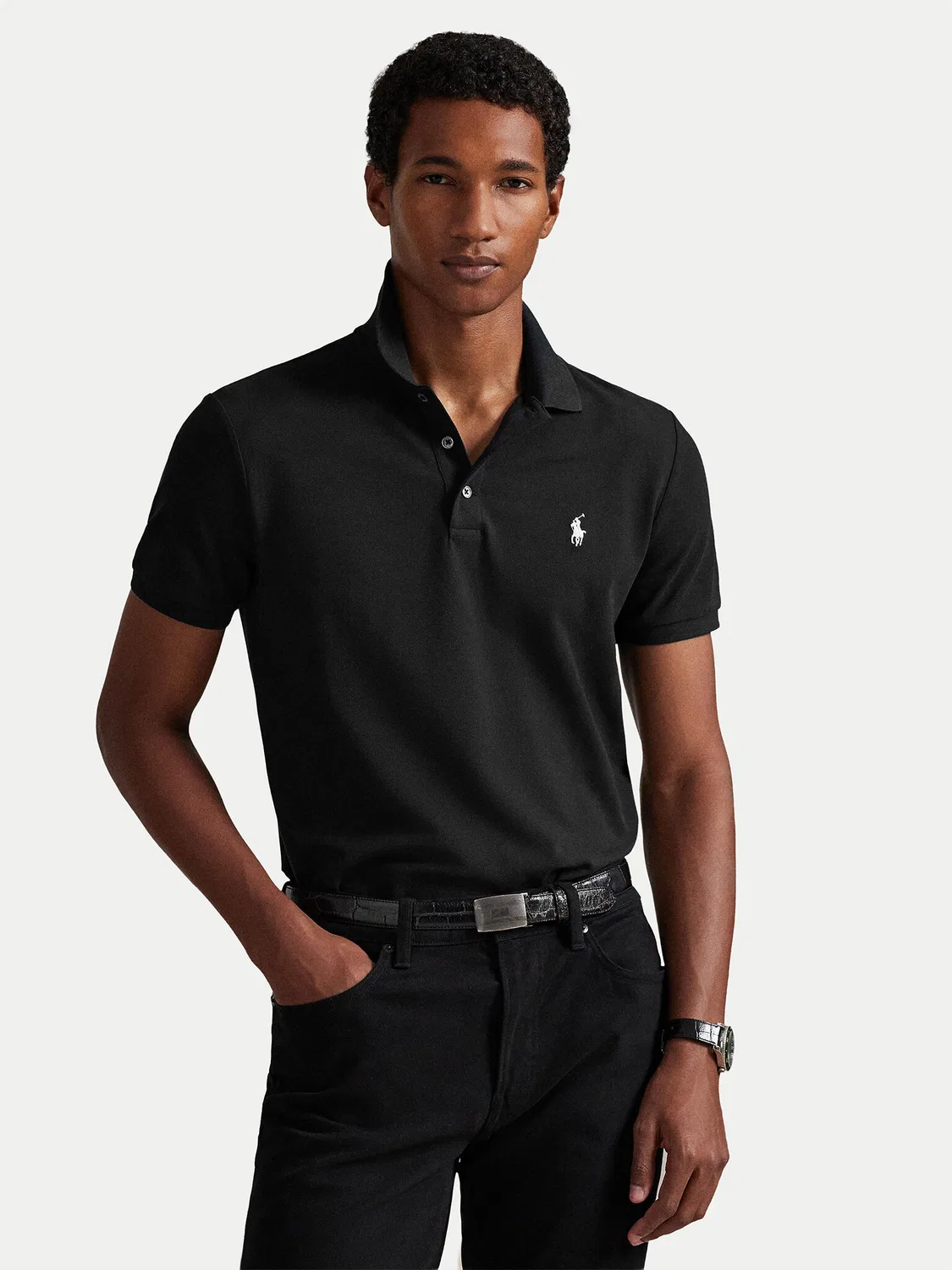 Мужское поло приталенного кроя Polo Ralph Lauren, черный
