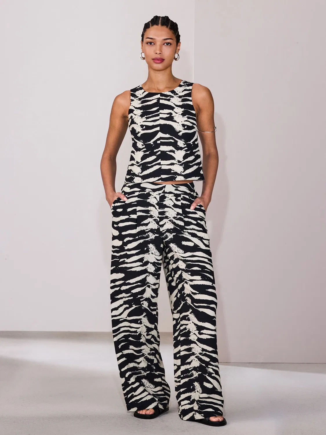 Широкие брюки с принтом зебра, Black/White Zebra Next