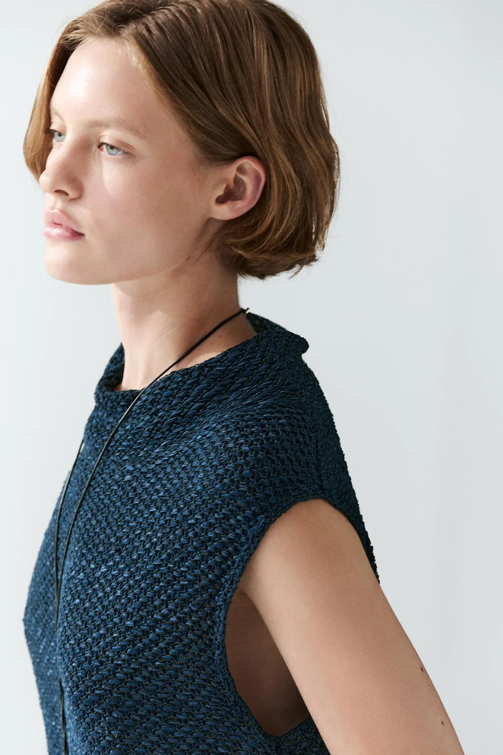 Топ Massimo Dutti Cotton Blend Roll Neck , темно-синий — фото 4